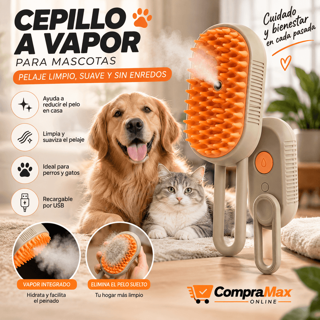 Cepillo a Vapor 3 en 1 para Perros y Gatos