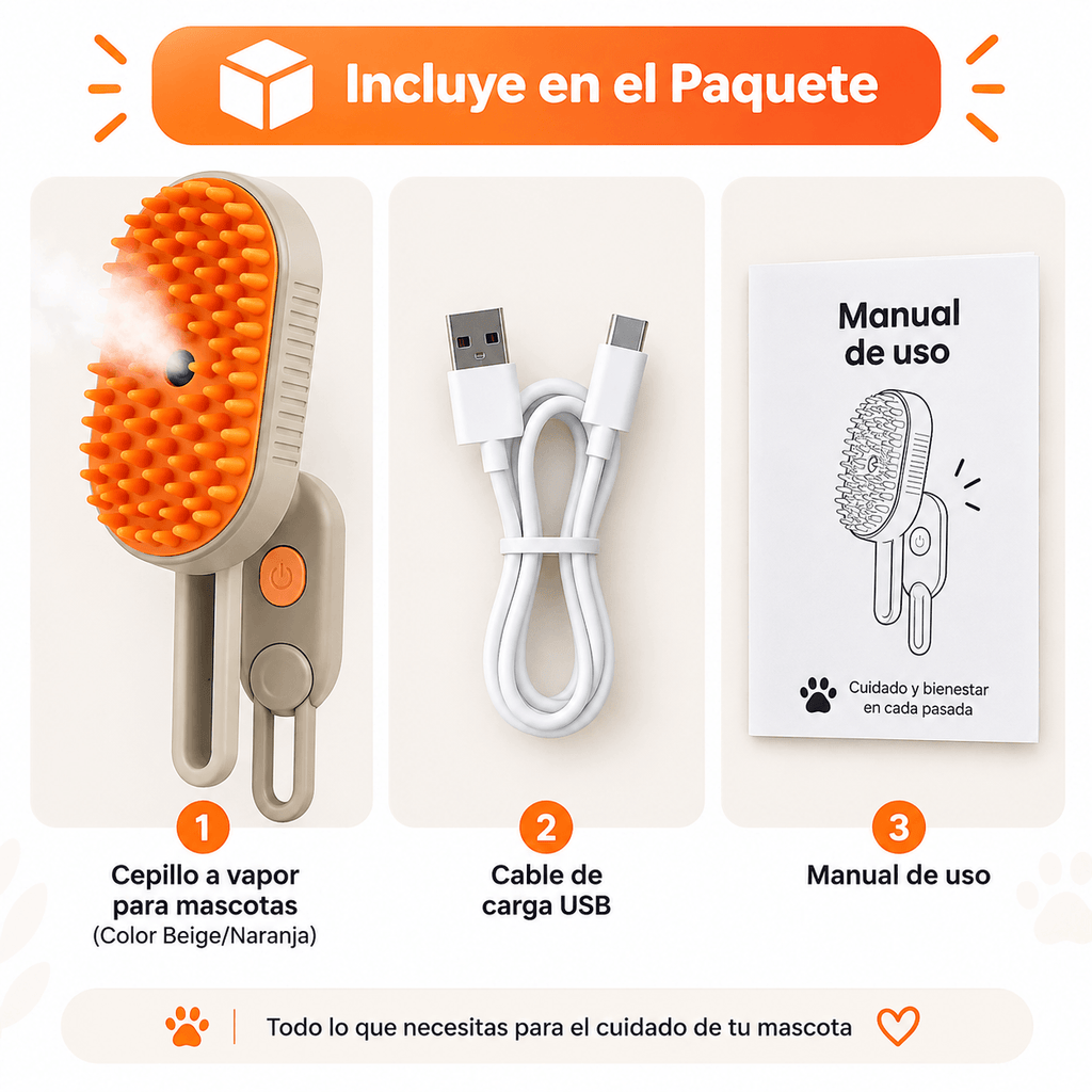 Cepillo a Vapor 3 en 1 para Perros y Gatos