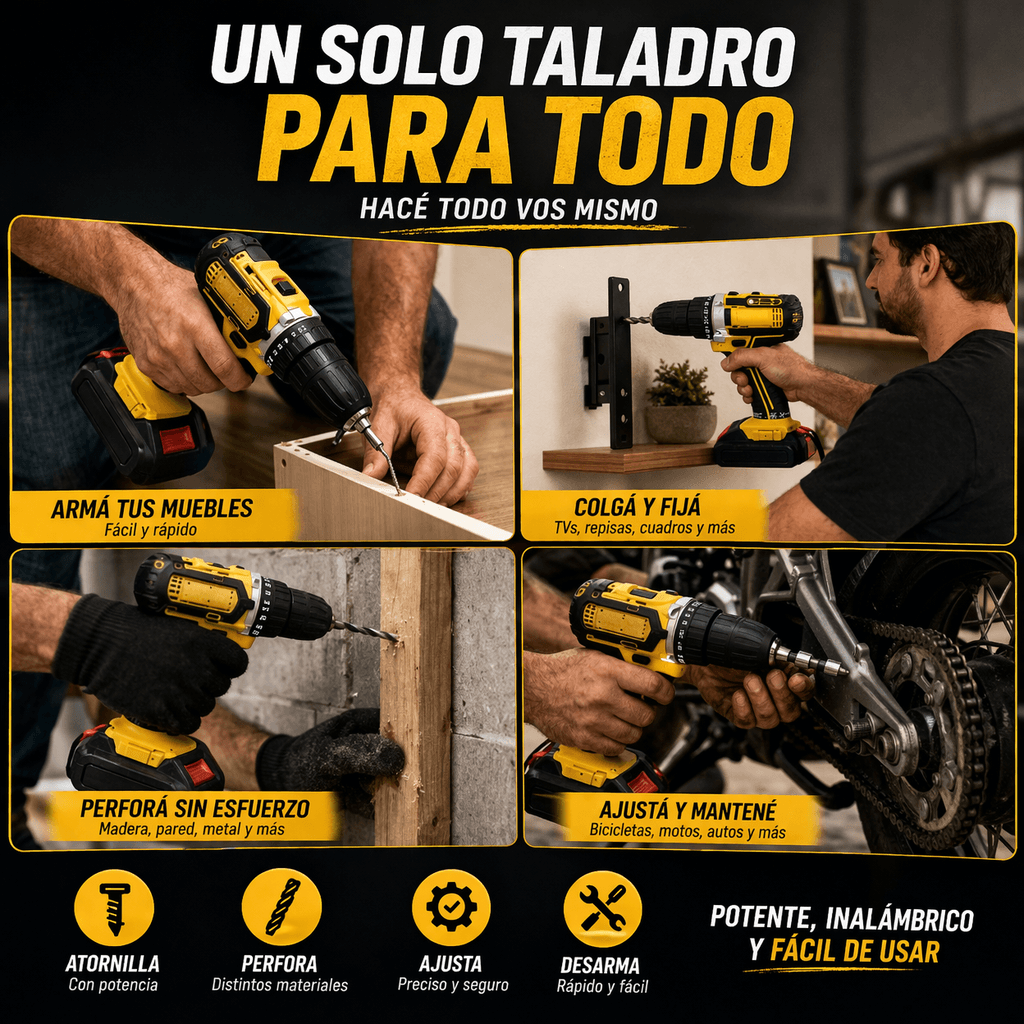 Taladro Inalámbrico 21V – Kit Completo con 2 Baterías + Maletín
