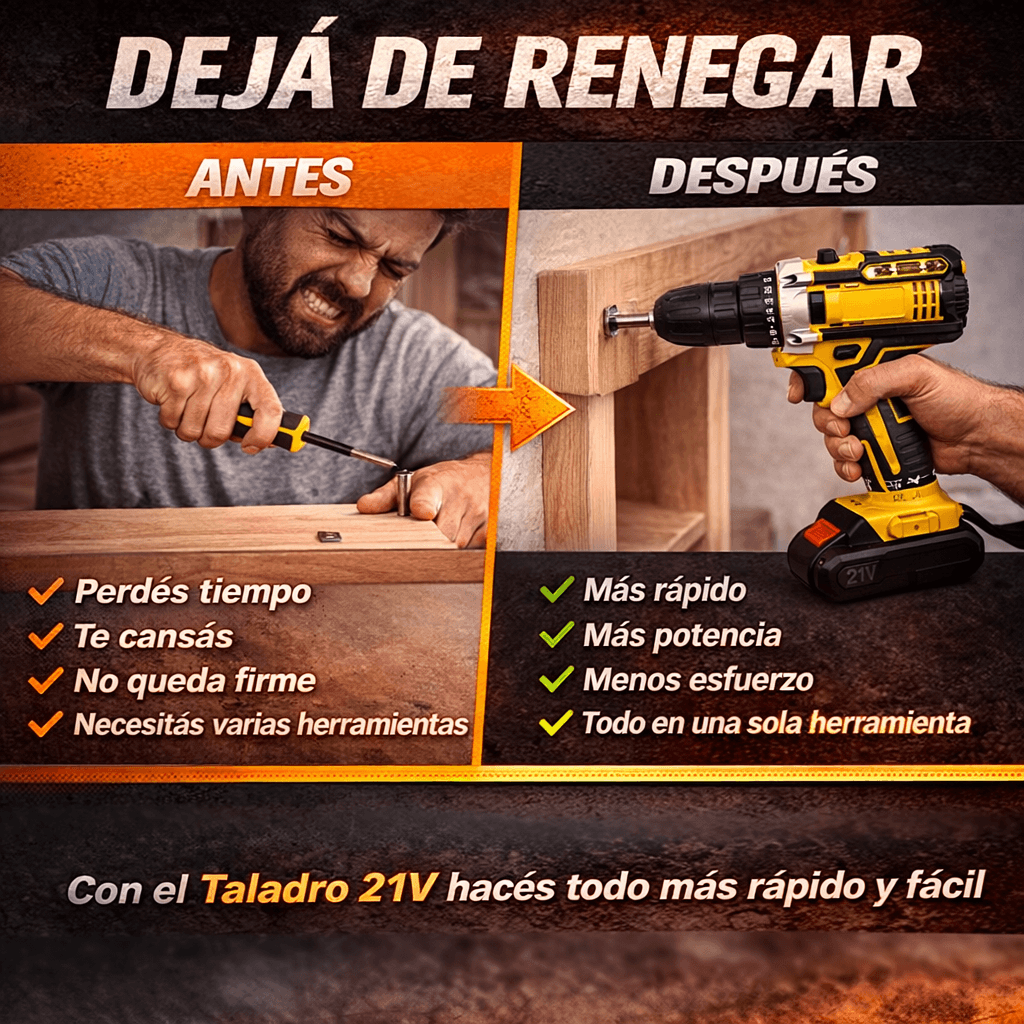 Taladro Inalámbrico 21V – Kit Completo con 2 Baterías + Maletín